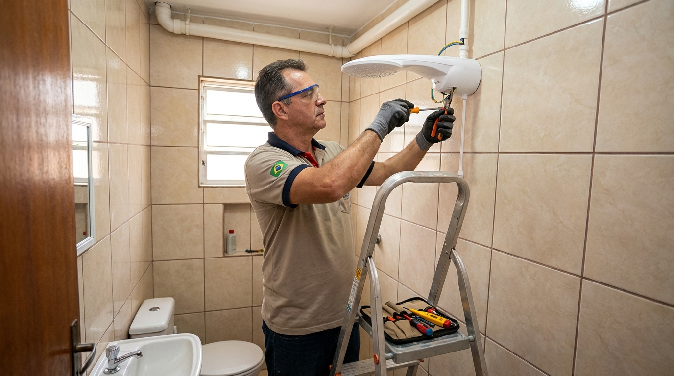 Substituição de Chuveiro Antigo em Hortolândia‑SP